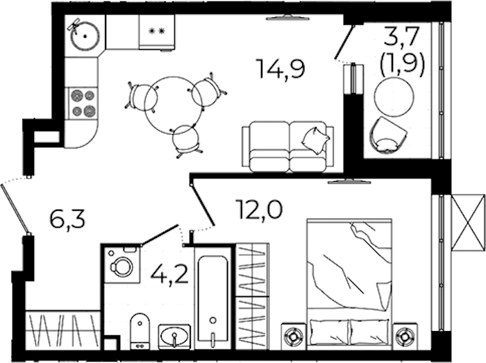 1-комнатная квартира 39.3 м², 2/12 эт., ЖК «А101 Всеволожск»